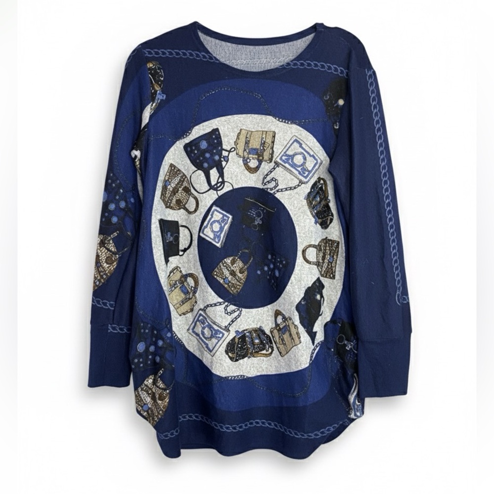 Korean Brand Handbag Scarf Print Tunic Sweater Top M